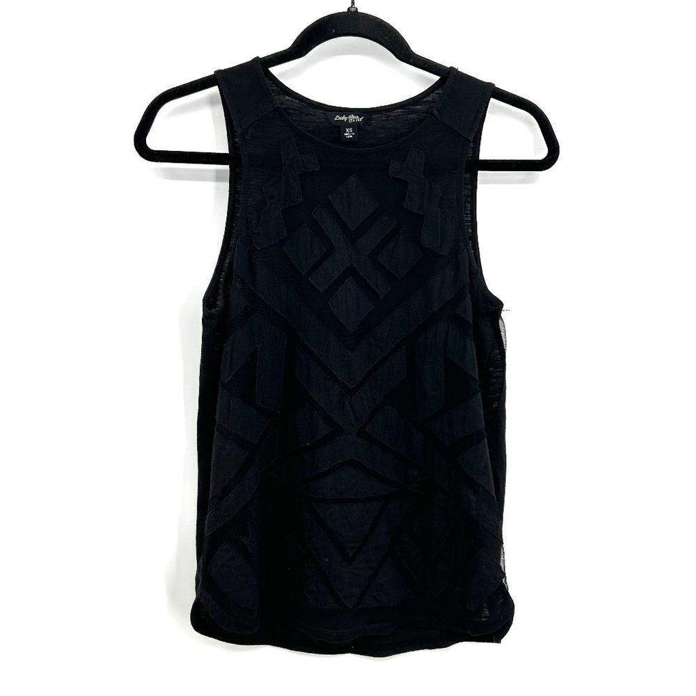 LUCKY BRAND Black Geometric Sheer Front Burnout Back Summer Tank Top Size XS